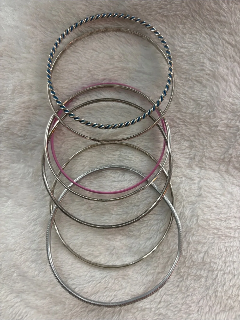 Mixed Silver and Pink Bangle Bracelet Set